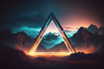 pyramid abstract colorful neon background illuminated with glowing colored light generative ai light lines artwork 