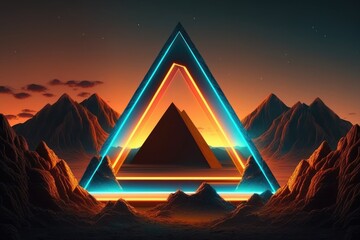 pyramid abstract colorful neon background illuminated with glowing colored light generative ai light lines artwork 