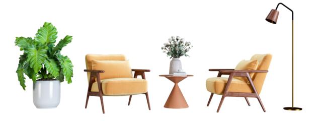 Modern interior furniture set in 3d rendering