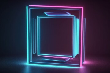 Abstract glowing glass square  neon geometric lights generative ai glowing in the dark, red blue gradient