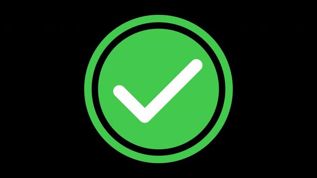 Animation of check mark icon. White and Green check mark on transparent background.