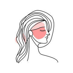 The girl's face on the side. One line drawing of a woman. Line illustration of a girl.