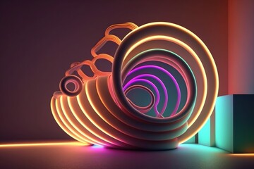 Glowing Neon abstract generative ai  curvy spiral line glowing with colorful neon light