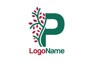 Obraz premium Letter P alphabet and growing leaves concept. Very suitable for symbol, logo, company name, brand name, personal name, icon, identity, business, marketing and many more.