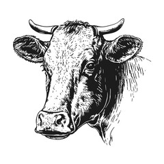 Cows head hand drawn sketch style. Vintage vector engraving illustration.