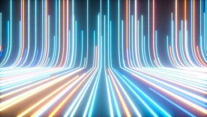 Abstract tech background with neon lines in fast motion - 3D Illustration
