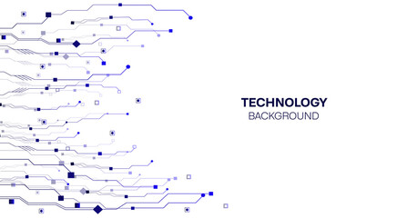 Concept of quantum computer technology, internet, technological science background. Futuristic printed circuit board background. Modern technologies. Waves flow. Quantum explosion