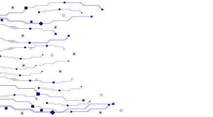 Concept of quantum computer technology, internet, technological science background. Futuristic printed circuit board background. Modern technologies. Waves flow. Quantum explosion