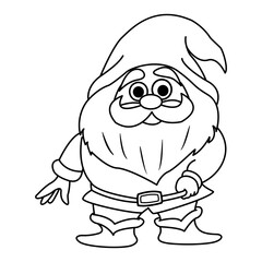 Funny Cartoon Dwarf with a Gray Beard for Coloring. Vector Illustration Fairytale Cute Gnome