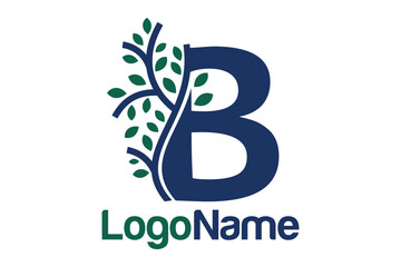 Letter B alphabet and growing leaves concept. Very suitable for symbol, logo, company name, brand name, personal name, icon, identity, business, marketing and many more.
