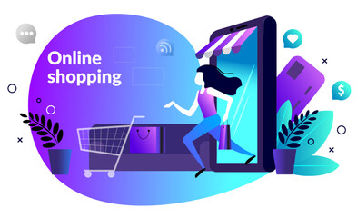 Online shopping banner with woman