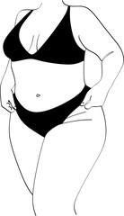 Sensual Linear Minimalistic Female Figure In Black Underwear. Vector Hand Drawn Illustration Of The Beautiful Woman Body. Design Idea For Tattoo, Card, Poster, Logo.
