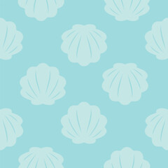 Seamless pattern representing hand drawn shells. Summer pattern, underwater atmosphere and pastel colors. Ideal for digital printing, decoration or printing on textile or object. Vector illustration.