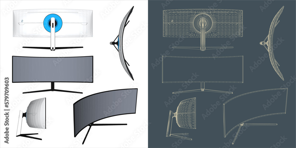 Aufkleber vector desktop monitor computer screen illustration line blueprint wireframe with transparent backgr