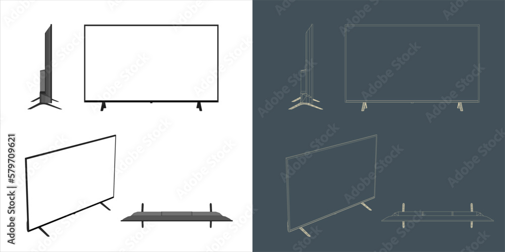 Poster vector desktop monitor computer screen illustration line blueprint wireframe with transparent backgr