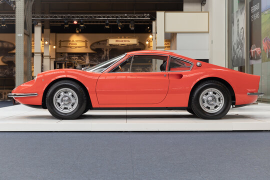 BRUSSELS, BELGIUM-DECEMBER 26, 2022: 1968 Dino 206 GT (Ferrari, Pininfarina) in Autoworld Brussels