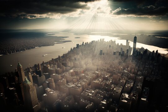 New York City seen from above, NY from top, NY at night , Panorama from NY
