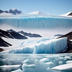 Fototapeta na wymiar Melting glaciers rising ocean levels ecological disaster. Ai generated, day time, clear sky, mountain