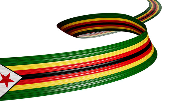 3d Flag Of Zimbabwe Country, 3d Wavy Shiny Ribbon Flag Isolated On White Background 3d illustration
