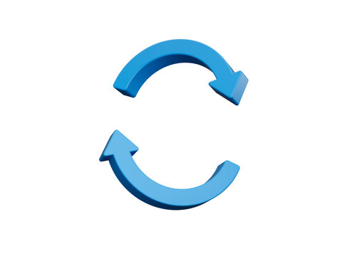 3d Blue Refresh Icon, Reload Icon Symbol, 3d Rotation Arrows On White Background, 3d illustration