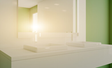 Scandinavian bathroom, classic  vintage interior design. 3D rendering.. Sunset.