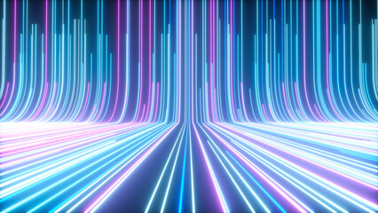 Pink and blue neon lines, abstract tech futuristic background - 3D Illustration