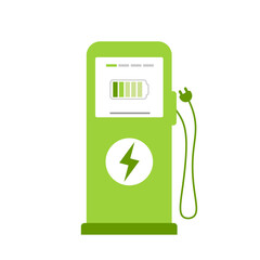 Symbol of charger station for electric cars. Green electricity energy consumption outline concept. Electromobility e-motion concept.
