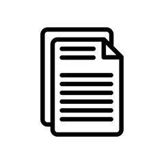 Black linear paper copy document icon on white background. Office note symbol. Line File symbol for web site design. Checklist icon.