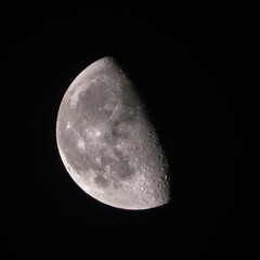a closeup of the waning gibbous moon in the night 