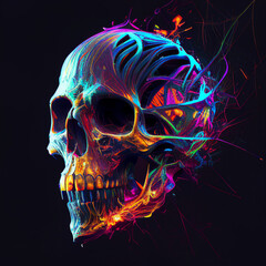 Gothic Punk Scene Human Skull with Vibrant Neon Colours Illustration | Generative AI