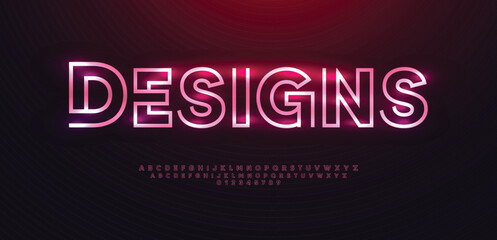Designs font alphabet letters outline linear contour typography techno digital characters.