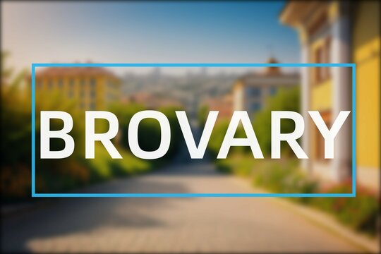 Brovary: Der Name der ukrainischen Stadt Brovary in der Oblast Kyyivs&rsquo;ka Oblast&rsquo; vor einem Foto