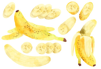 バナナのイラスト　手描き　水彩風 - obrazy, fototapety, plakaty