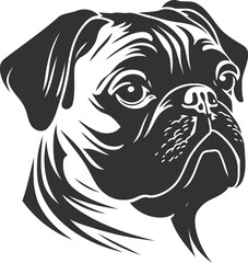 Pug dog silhouette illustration isolated on a white background mascot logo design.