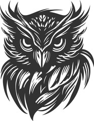 Cute black and white isolated owl silhouette logo illustration.