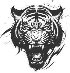  Powerful Black and White Angry Tiger Head Silhouette Abstract Illustration.