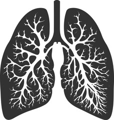 Black and white isolated lungs silhouette illustration.