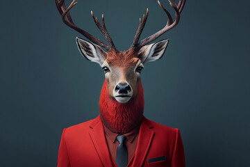 A Deer in a Red Suit, A Creative Valentine's Day Stock Image of Animals in Red Suit. Generative AI 