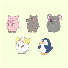 Animales adorables sobre un fondo pastel
