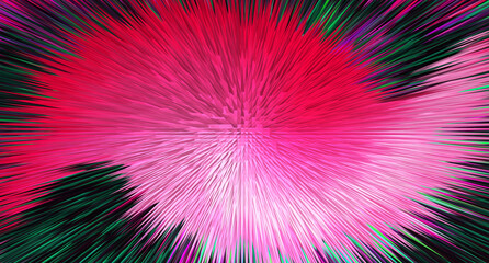 Obraz premium Bright gradient pink red particle explosion on violet, black, neon green textured background. Abstract line. Art trippy digital poster. Banner. Template. Celebration card. Copy space. Crypto. Ads. NFT