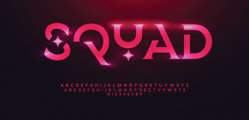 Squad font alphabet letters outline linear contour typography techno digital characters.