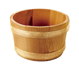 balde de madeira r√∫stica em fundo transparente - pote de madeira - cesta de madeira vazia