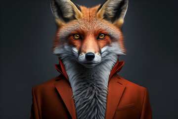 The Suave Fox in a Dapper Red Suit, A Creative Valentine's Day Stock Image of Animals in Red Suit. Generative AI 