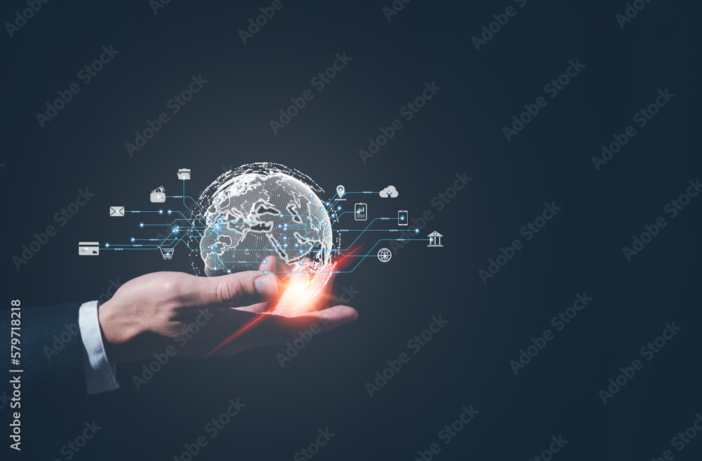 Poster internet of thaing business global internet connection application technology and digital marketing,