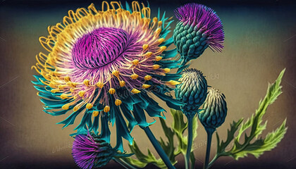 Vintage Botanical Bachelors Button Flower Design by Generative AI