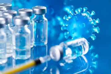 Close up medical syringe with a vaccine