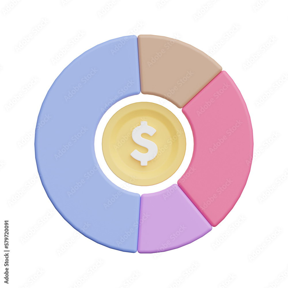 Poster pie chart 3d realistic object design vector icon illustration