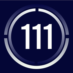 Number 111 design for business, print, books, movies, time-counting, companies in white, blue and blue gradient colors with half circles