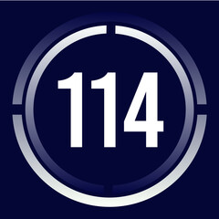 Number 114 design for business, print, books, movies, time-counting, companies in white, blue and blue gradient colors with half circles