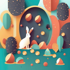 flat abstract background of simple shapes easter eggs holiday hare rabbit